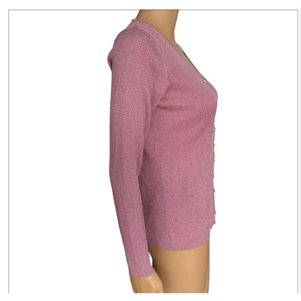 Petite Sophisticate vintage Ribbed Second Skin Cardigan pink metallic size M - Picture 3 of 7